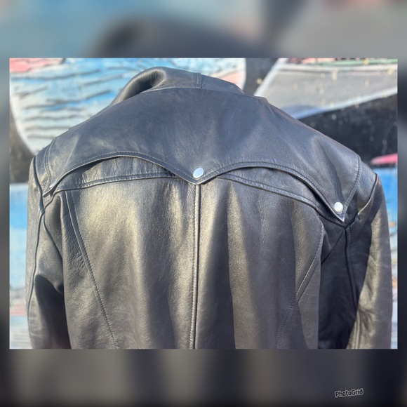 Vintage 1980’s Black & Burgundy Leather Trench Duster Men’s Coat with Hood XL - Picture 6 of 10